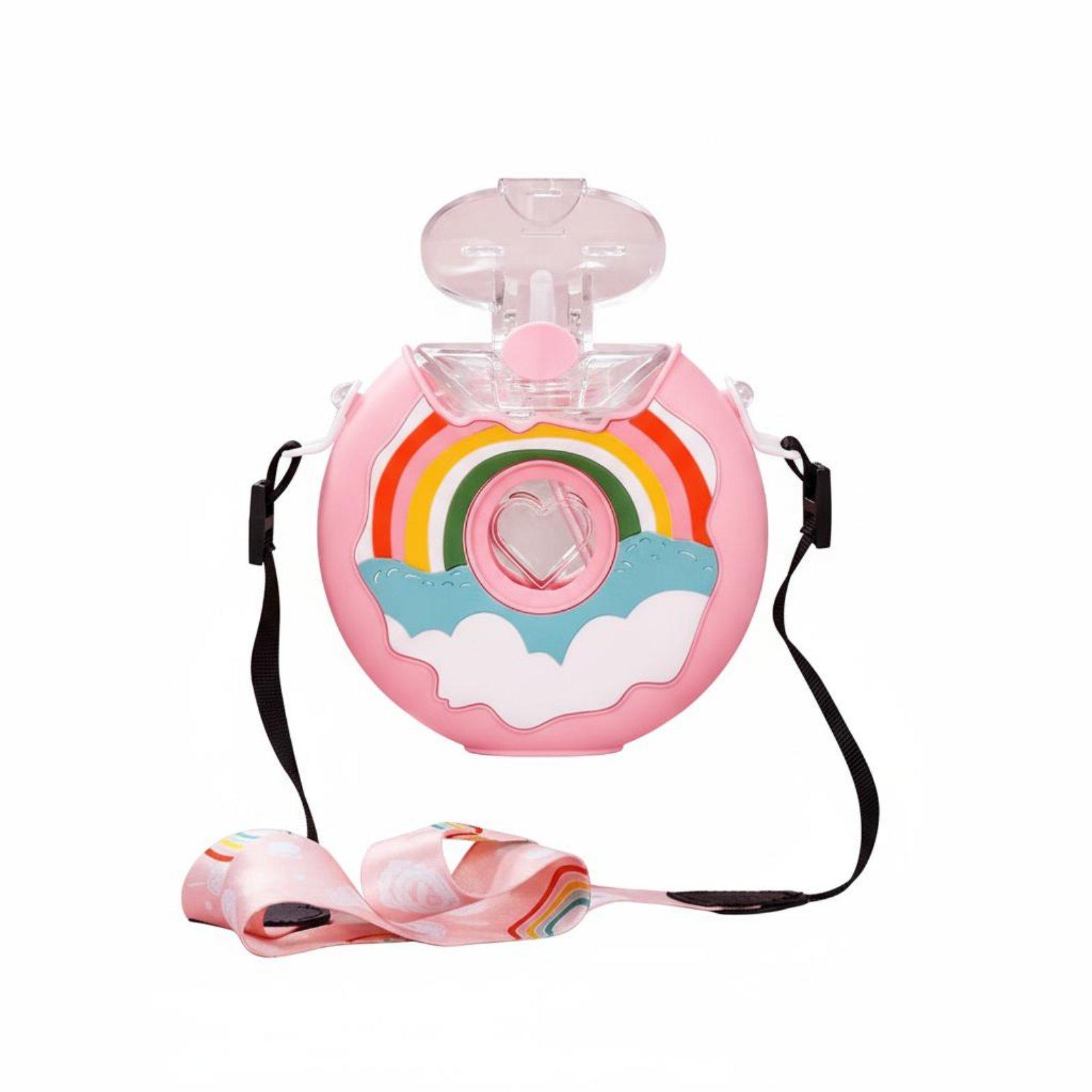 Reusable Bottle - ドーナツ型水筒、漏れ防止、再利用可能な子供用ストラップ付き水筒、幼児、学校、旅行に最適