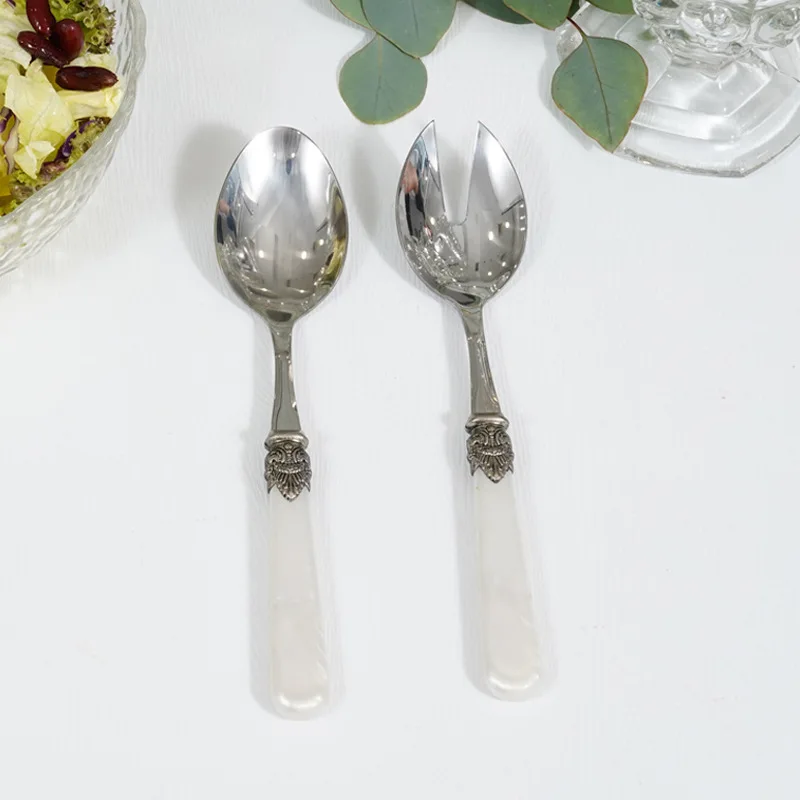Bamboo Cutlery - 西洋風304ステンレス製サラダスプーンフォークセット、アクリル製デザートケーキフォーク、パスタ食器セット