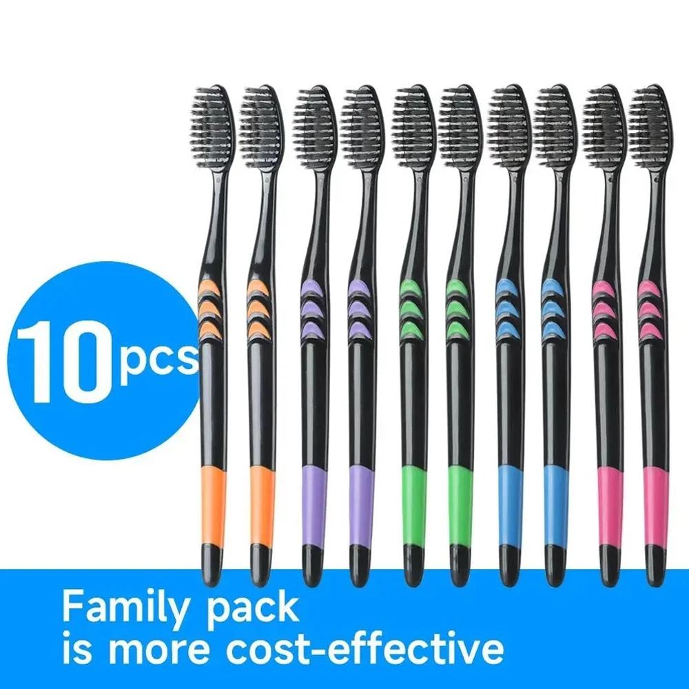 10本セット、家族用、竹炭歯ブラシ、柔らかい毛、旅行用、ラン - Bamboo Toothbrush のレビューと価格