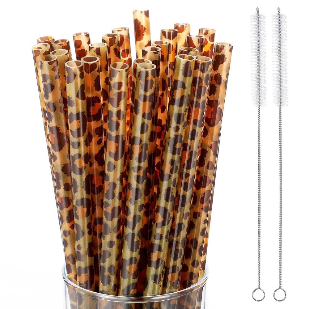 流行のレオパード柄ストロー 再利用可能なエコフレンドリーなア - Reusable Straw のレビューと価格