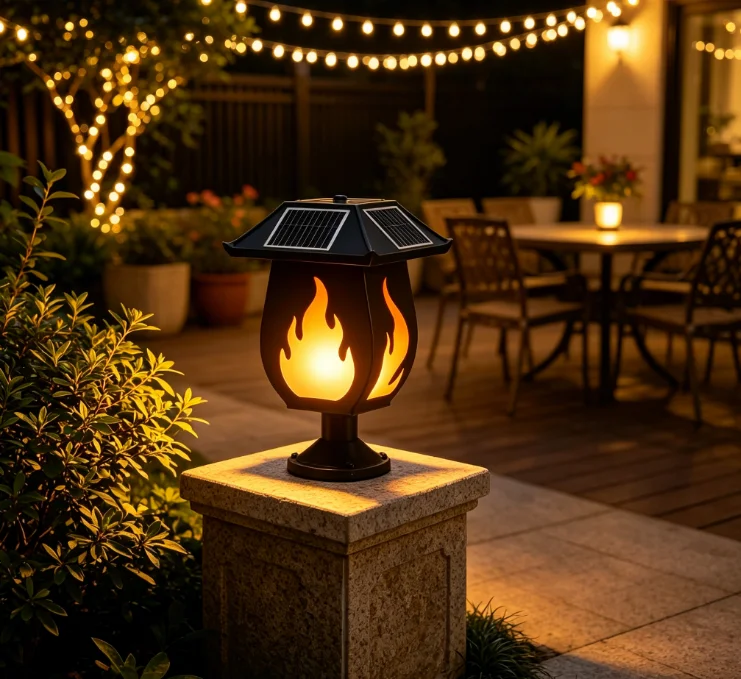 ソーラー式の柱型ライト。炎を模したデザインで、屋外での使用に - Solar Garden Light のレビューと価格