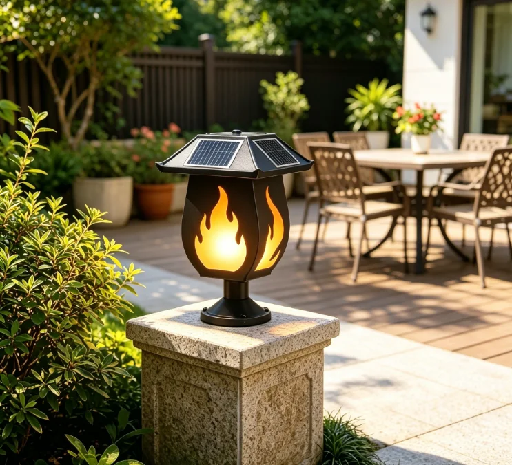 ソーラー式の柱型ライト。炎を模したデザインで、屋外での使用に - Solar Garden Light のレビューと価格
