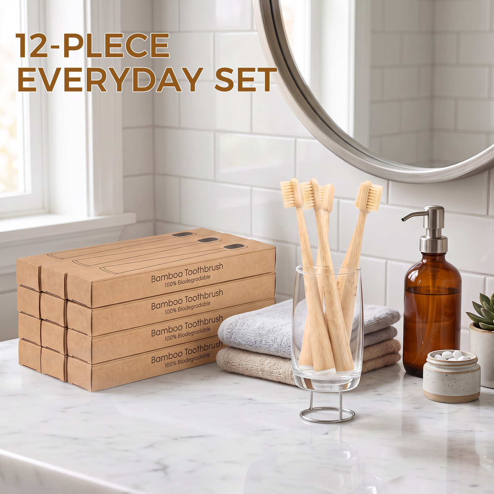12本セット 天然竹製歯ブラシセット。柔らかい猪毛を使用し、 - Bamboo Toothbrush のレビューと価格