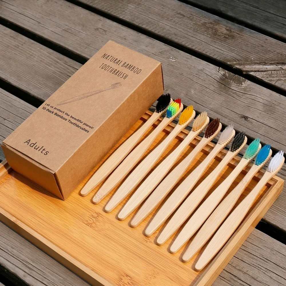 10 個のカラフルな歯ブラシ天然竹歯ブラシセット柔らかい毛炭 - Bamboo Toothbrush のレビューと価格