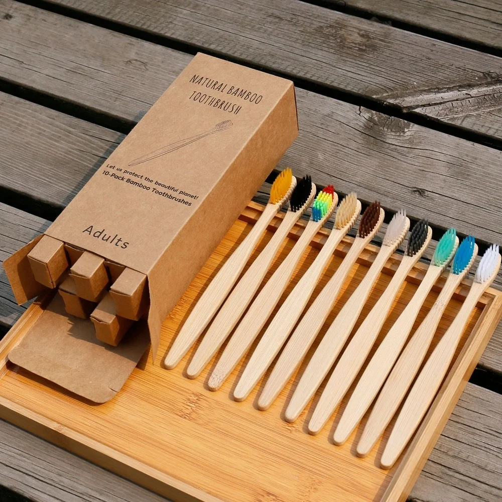 10 個のカラフルな歯ブラシ天然竹歯ブラシセット柔らかい毛炭 - Bamboo Toothbrush のレビューと価格