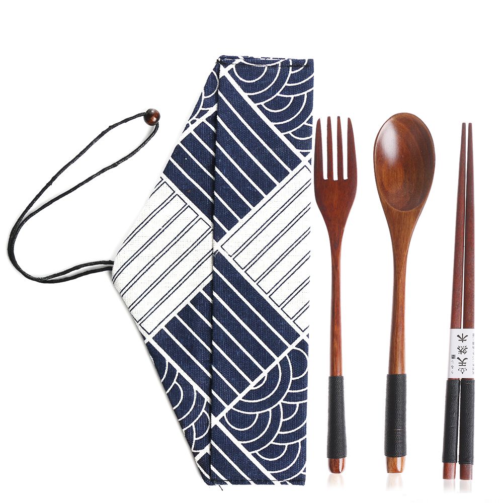 ポータブル木製ナイフセット、天然布バッグ、スプーン、フォーク - Bamboo Cutlery のレビューと価格