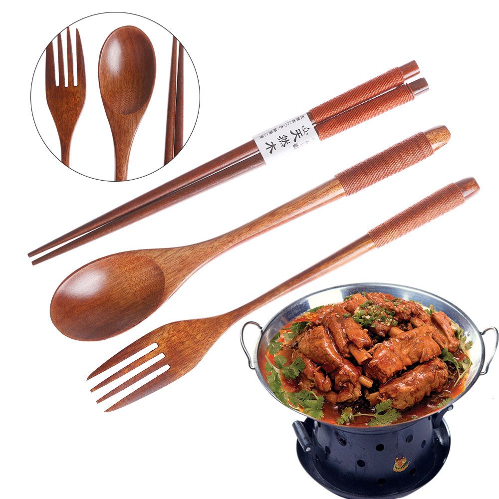ポータブル木製ナイフセット、天然布バッグ、スプーン、フォーク - Bamboo Cutlery のレビューと価格