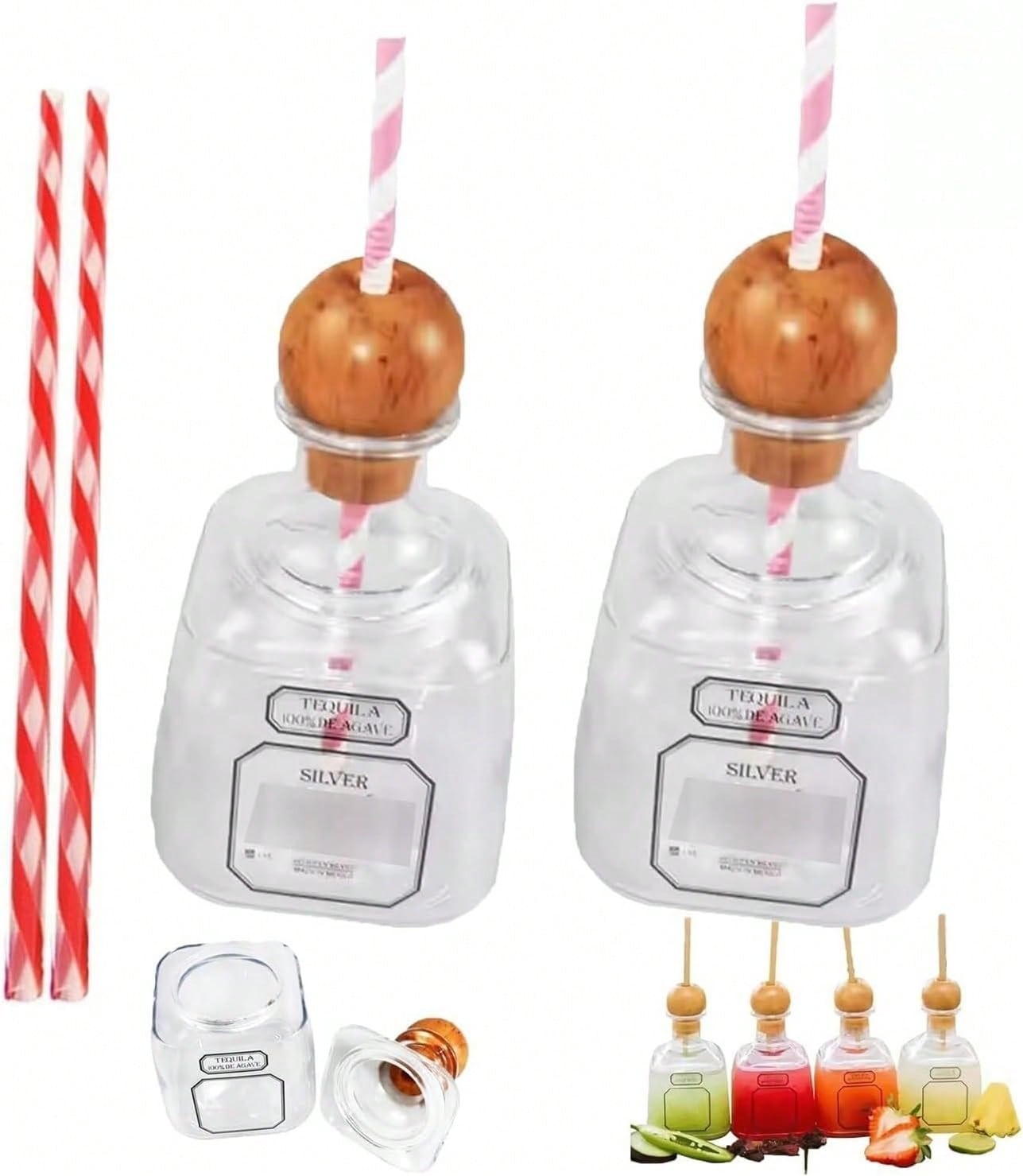 2個入り、繰り返し使えるワインボトル型カップ（ストロー付き） - Reusable Straw のレビューと価格