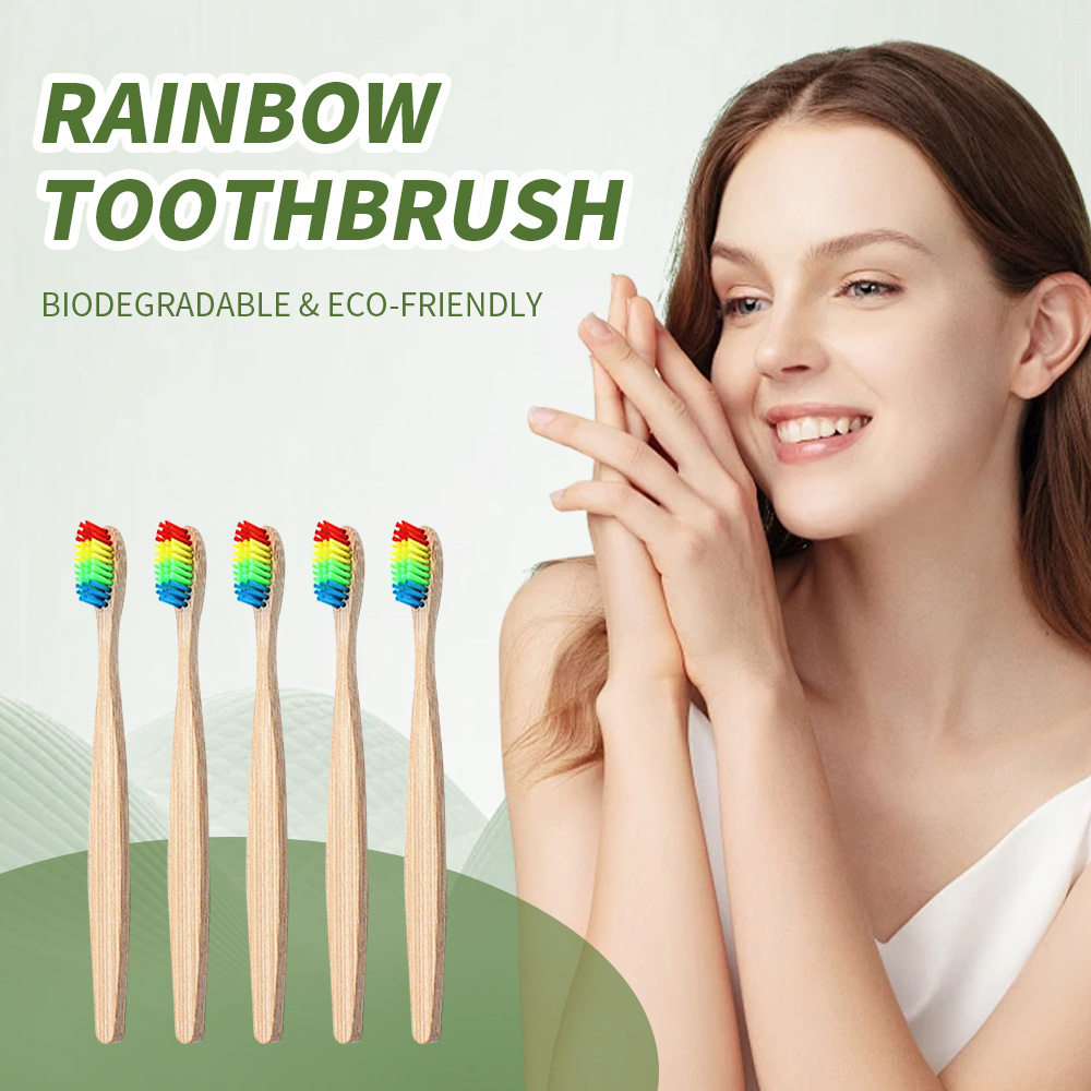 レインボー竹歯ブラシ、生分解性で堆肥化可能、環境にやさしい、 - Bamboo Toothbrush のレビューと価格