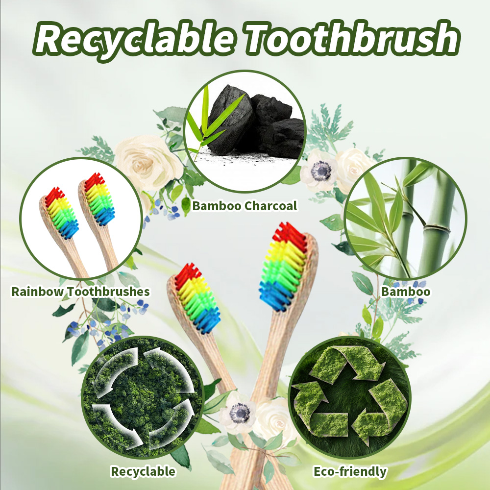 レインボー竹歯ブラシ、生分解性で堆肥化可能、環境にやさしい、 - Bamboo Toothbrush のレビューと価格