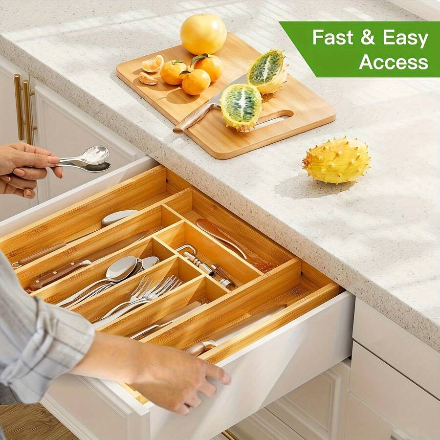 竹製の引き出し収納ケース、拡張可能なC型、仕切り付きのキッチ - Bamboo Cutlery のレビューと価格