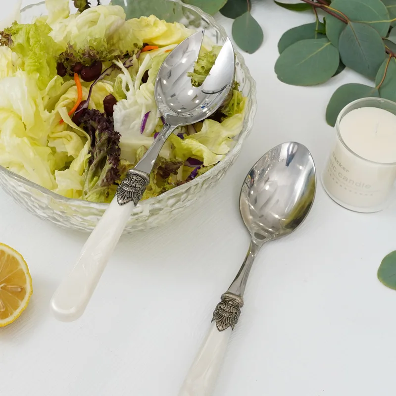 西洋風304ステンレス製サラダスプーンフォークセット、アクリ - Bamboo Cutlery のレビューと価格